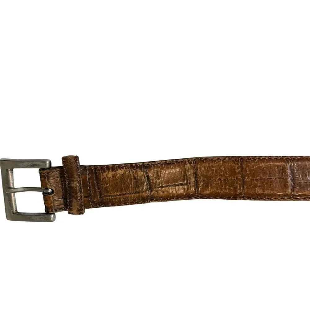 Vintage Martin Dingman Alligator Grain Italian Calfskin Brown Leather Belt 34